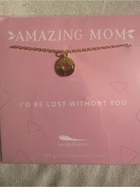 Lucky Feather Amazing Mom Necklace - 14k Gold Dipped